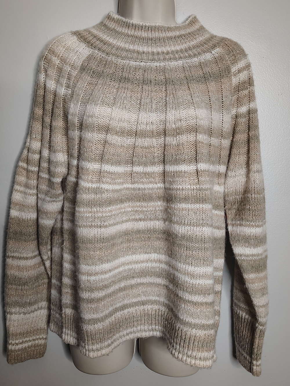 Knox Rose Sweater Womens Large Wool Blend Mock Neck Long Sleeve Striped